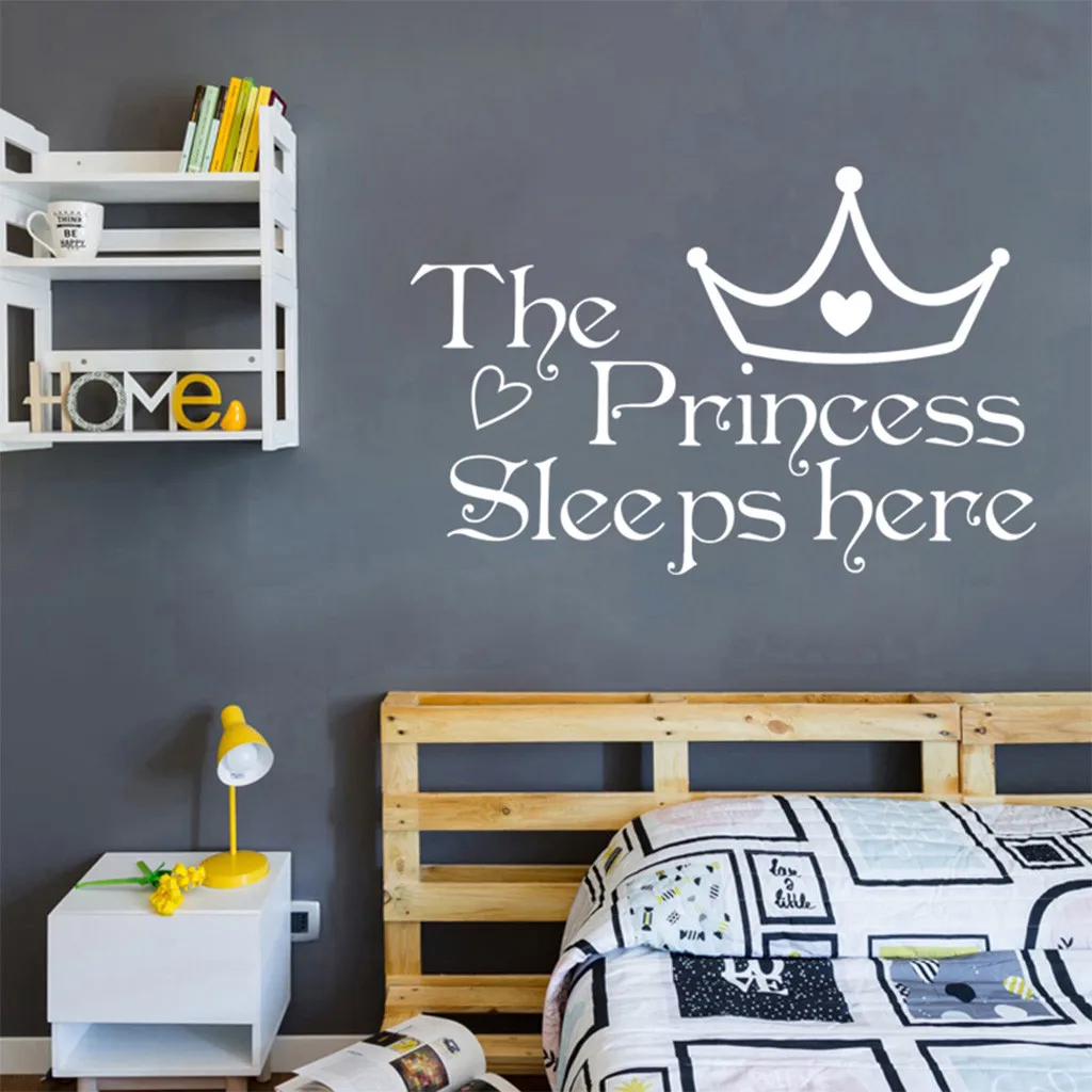 

New Arrival Wall Stickers English Characters The Princess Sleeps Here Wall Sticker White Children Living Room Decoration 2019