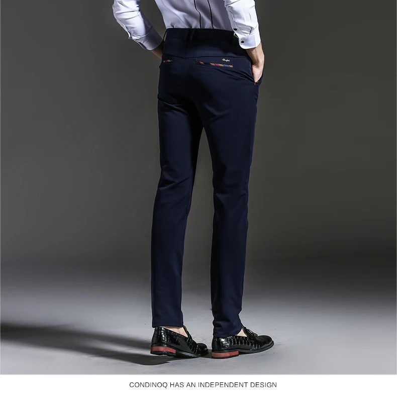 Слева Встроенная память 2019 Новая мужская мода бутик однотонная одежда тонкий досуг брюки для делового костюма/мужской Цвет: черный, синий
