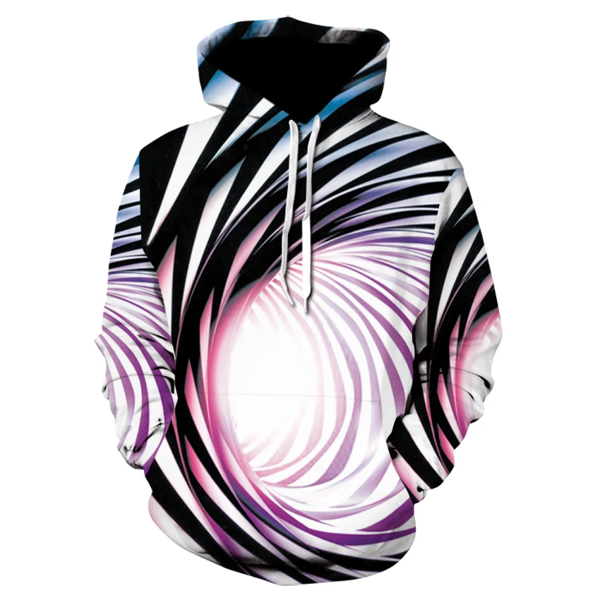Толстовка с капюшоном в черно-белую полоску с гипнотическим узором, верхняя уличная одежда, осенняя одежда, пуловер с капюшоном