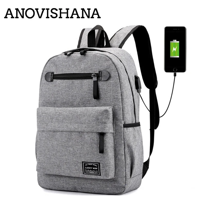 

ANOVISHANA 15inch S-type Breathable Shoulder Strap Burden-reducing large Capacity Bag External USB Charging Men's Backpacl Black