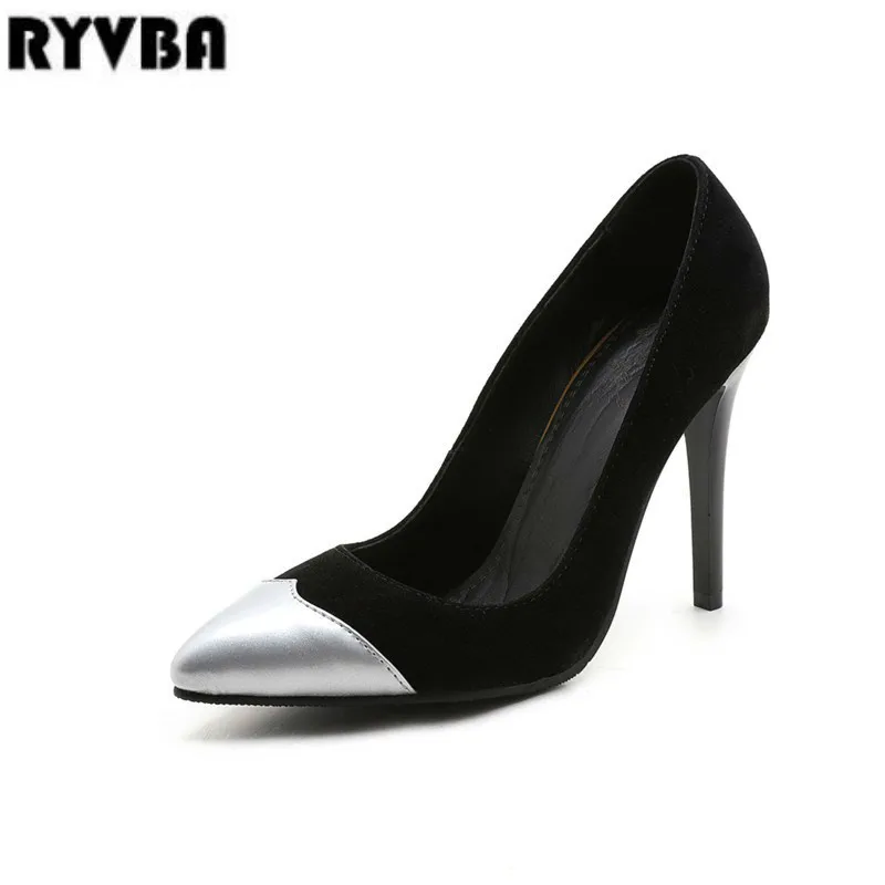 

RYVBA woman pointed toe Thin high heels pumps women 2018 spring autumn shoes womens ladies SEXY gold sliver nubuck party Pumps