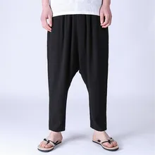 Осенние мужские хлопковые льняные брюки-шаровары, брюки с низкой промежностью, повседневные брюки больших размеров M-5XL 6XL