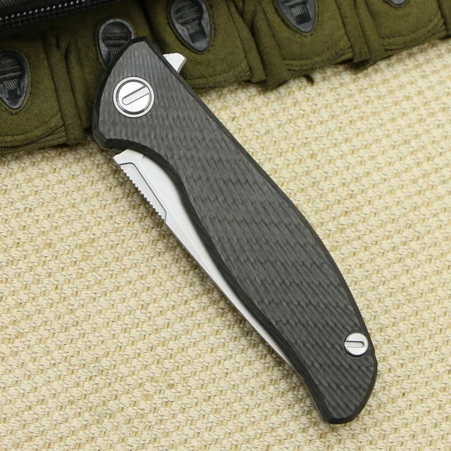 Green thorn custom F95 HATI folding knife carbon fiber 3D TC4 titanium handle camping outdoor fruit knife tactics EDC tools