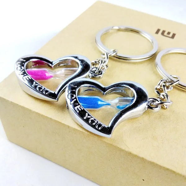 2016 fashion cute metal heart hourglass key chain ring keychain