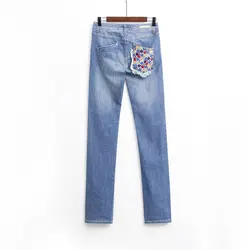 Джинсы женские Китайские Этнические Весенние Новые вышитые белые джинсы брюки для девочек рваные джинсы для женщин