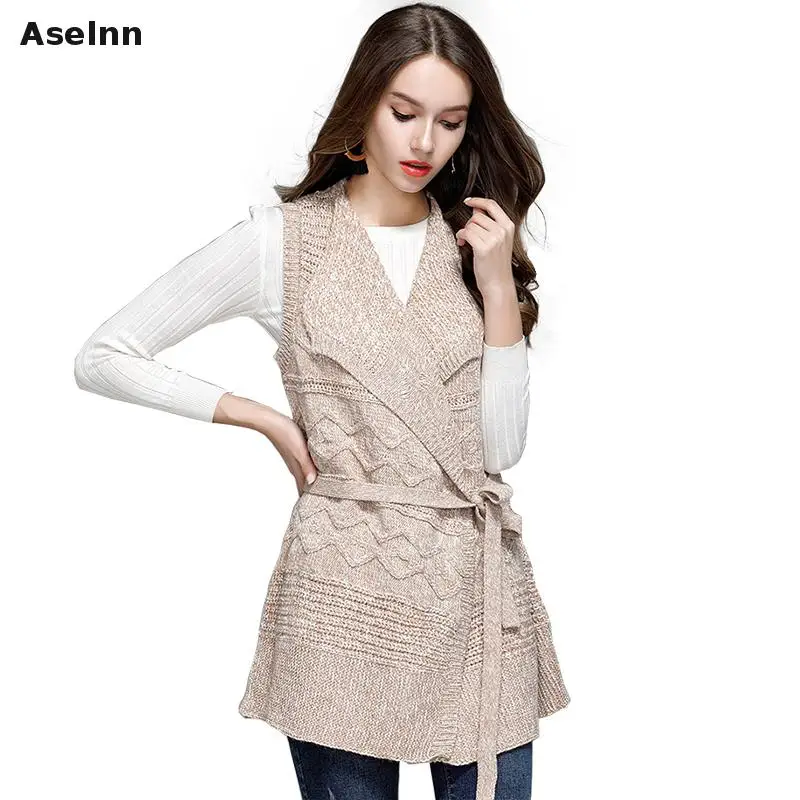 Aselnn 2017 Autunmn Winter Women Knitted Long Cardigans Casual Waist