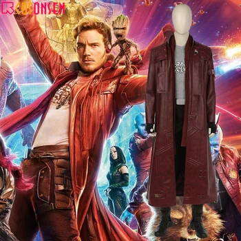 

Guardians Of the Galaxy 2 Star Lord Cosplay Peter Jason Quill Halloween Costume Outfit adult long leather Jacket COSPLAYONSEN