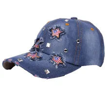 Джинсовая нашивка бейсболки женские поношенный рваный Кепка Snapback для девочек Кепка Casquette Gorras американский флаг Стеклянная дрель Bone хип хоп Кепка