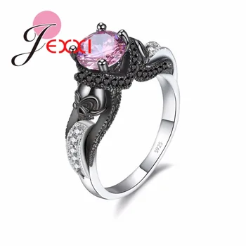 

NEW Brand 9 Colors Fashion Ring Black Skull with Micro White CZ Pave 925 Sterling Silver Jewelry Rings for Women