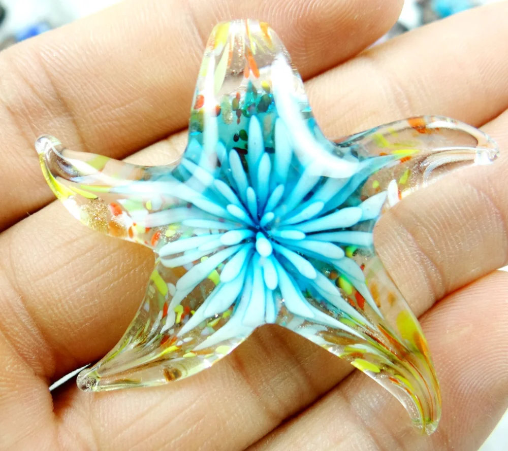 Ожерелье с кулоном в виде морских звезд из цветной глазури 46*50 мм P85|glass starfish