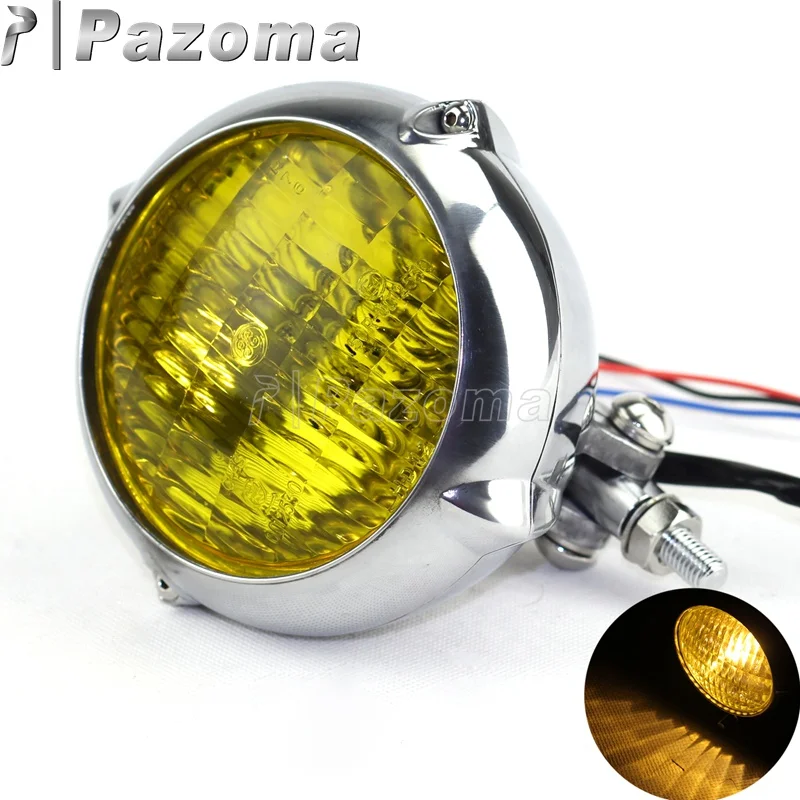 polish yellow Полированная мотоциклетная винтажная H4 Лампа 4 1/2 ''фара дальнего и ближнего света передняя фара универсальная для Harley Bobber Chopper Кафе Racer - Цвет: polish yellow