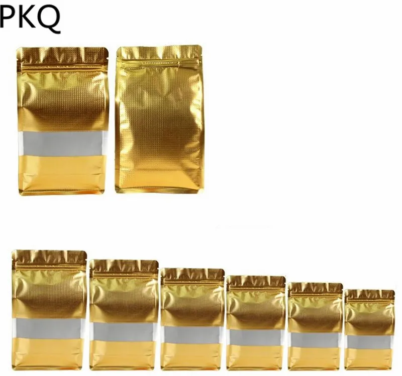 6pcs Sample Bag Set Gold Zip Lock Bag with Window Clear Stand Up Bag