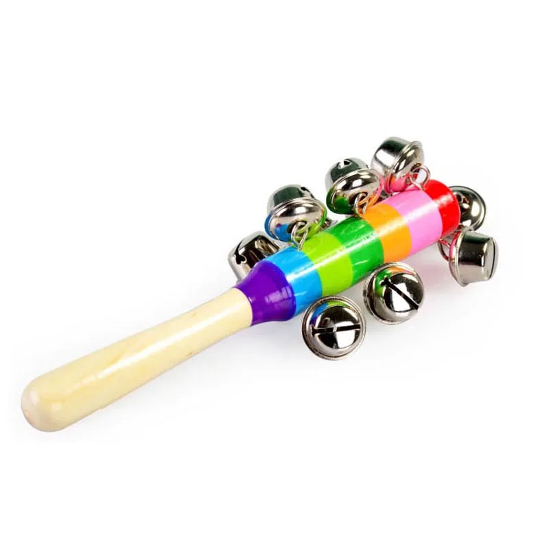 Красочные деревянные Радуга Ручка Jingle Bell погремушка игрушки для детей Baby Детские предоставило развития-17 @ S7JN