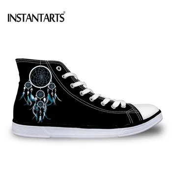 

INSTANTARTS Dream Catcher Prints Men Vulcanize Canvas Flats Shoes High Top Sneakers Lace Up Classic Fashion Wedge Boys Shoes