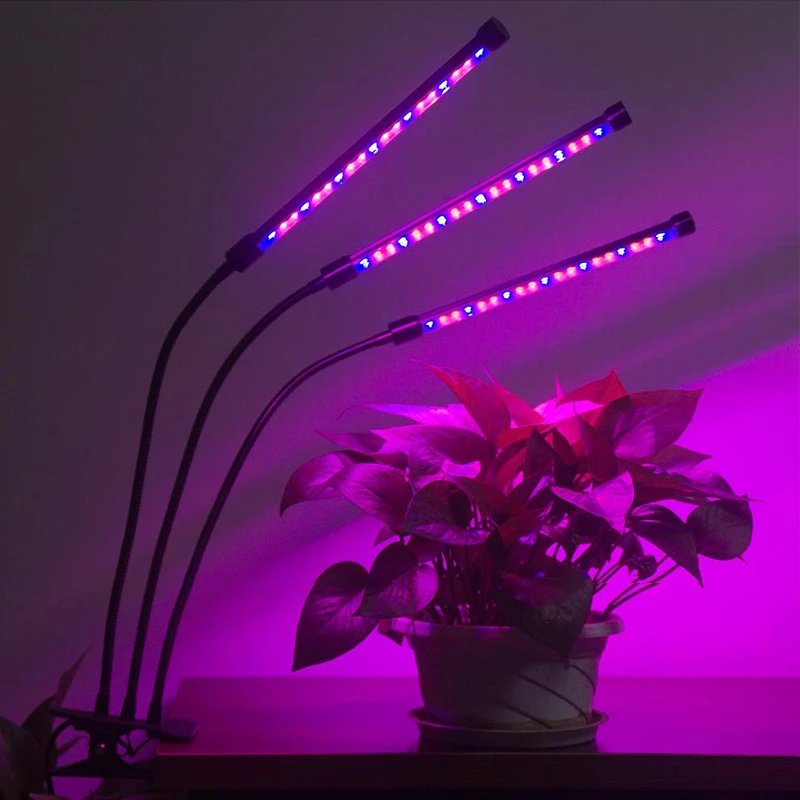 Lámpara de crecimiento lámpara de crecimiento soporte temporizador lámpara 27 w planta crecimiento Lámpara USB enchufe LED 3 cabeza para planta interior el crecimiento de la iluminación