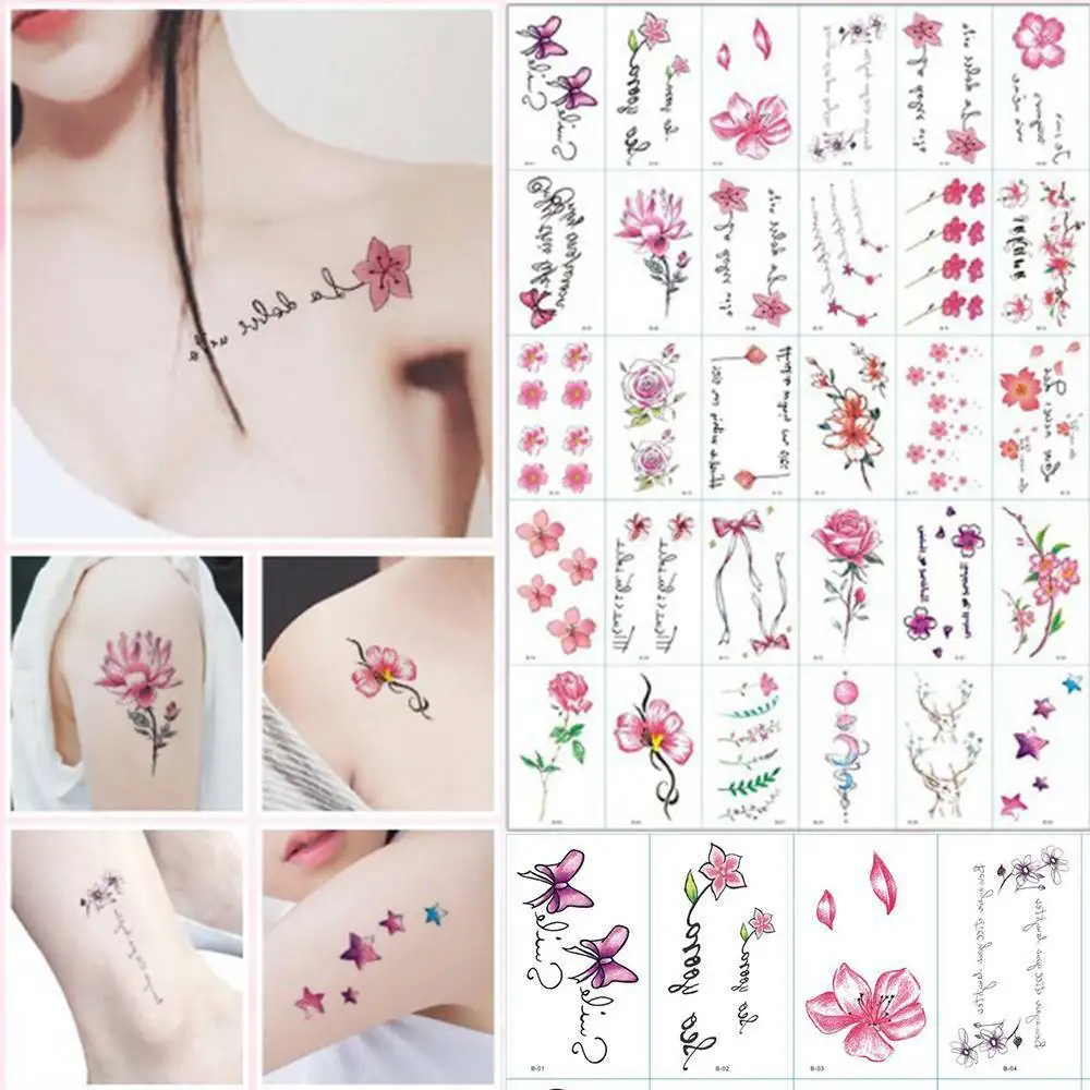 

Hot 30Sheet/Lot Temporary Tattoo Sticker Letters Feather Body Art Tattoos Waterproof Flowers Tattoos Sticker Fake Water Transfer