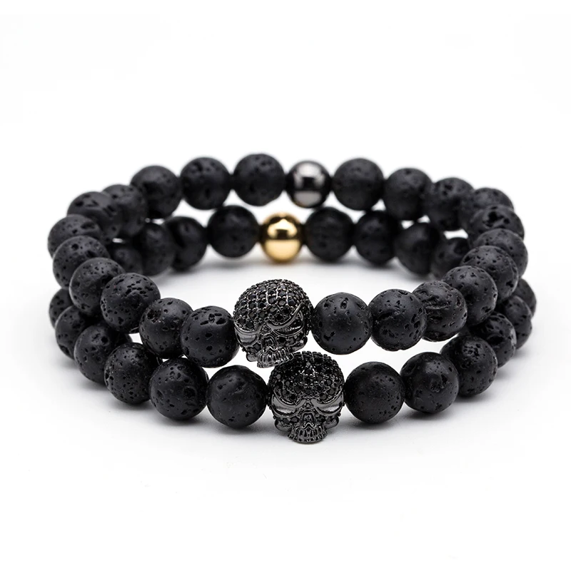 

Charm Natural stone Beads men's bracelets Punk Lucky Golden & Silver Shantou Skeleton Bracelets for men Fashion Beads bracelet
