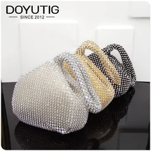 DOYUTIG Роскошные Для женщин бриллиантовые вечерние сумки серебро/золото/черные стразы сумки Хобо Модные женские блестящие клатчи A175
