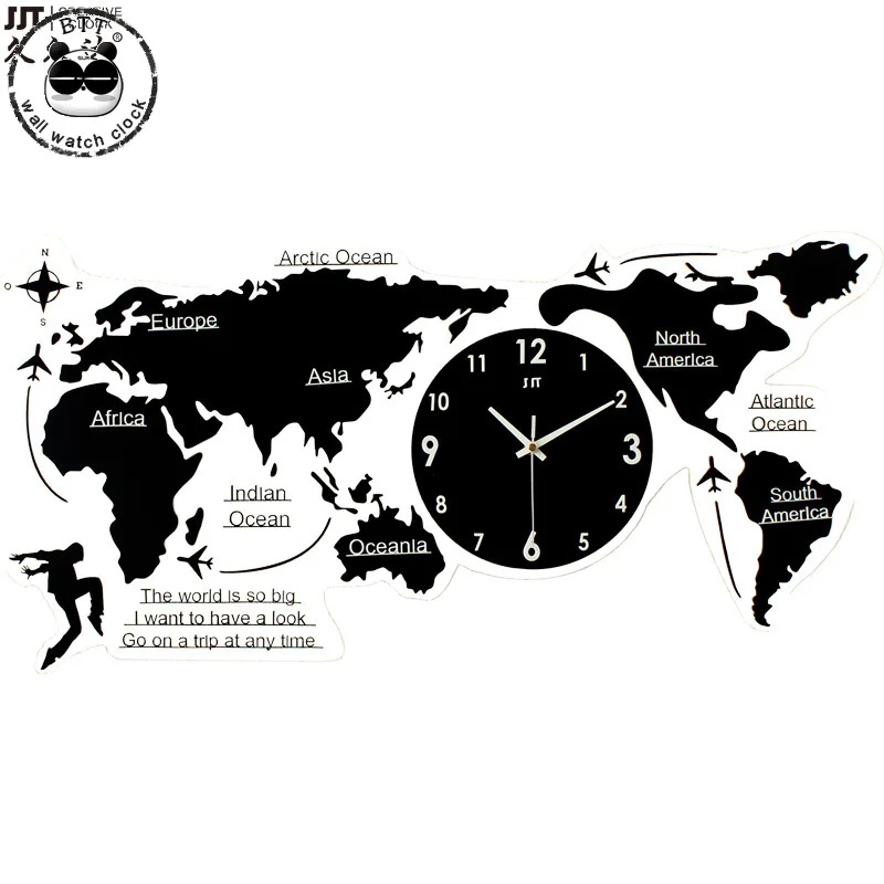 Мировые часы-карта, современные креативные модные настенные часы, акриловые декоративные бесшумные настенные часы