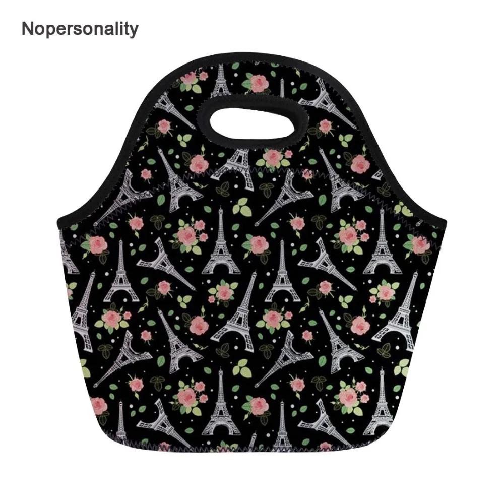 Bolsa de Isolamento Lancheira para Crianças Bolsas de Comida Nopersonality Neoprene Feminino Meninas Almoço Floral Torre Eiffel Impressão Piquenique Tote