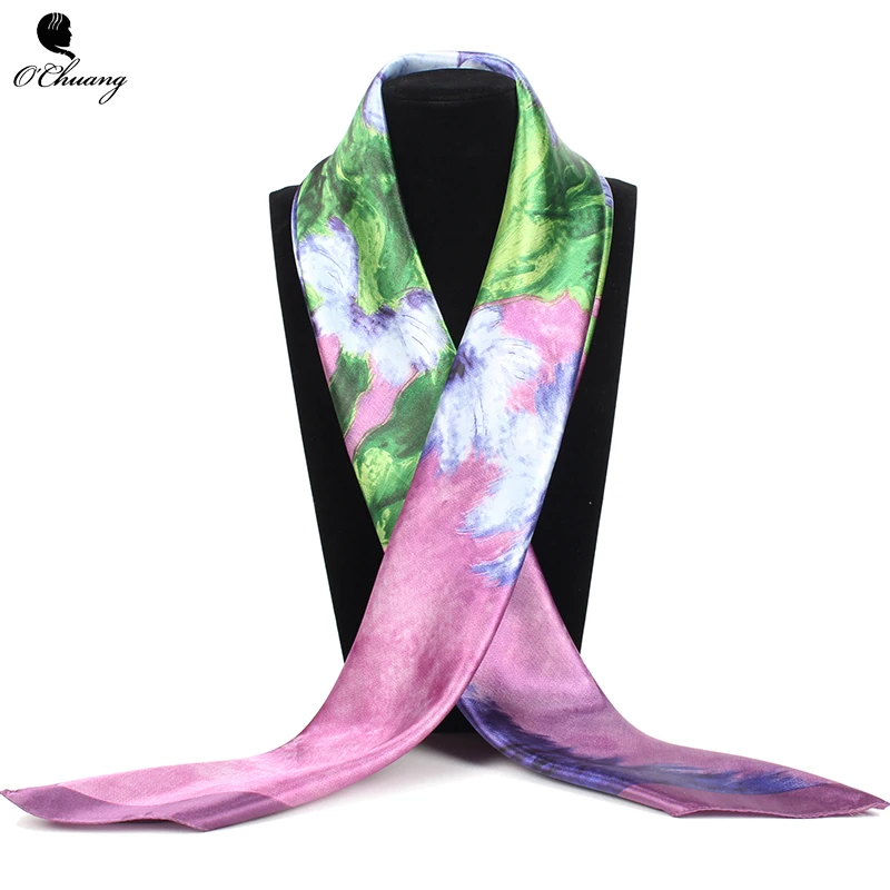 Satin Silk Scarf Women Flower Print Hijab Kerchief Square Hair / Head Scarves Luxury Brand Foulards Femme Bandanas 90*90CM