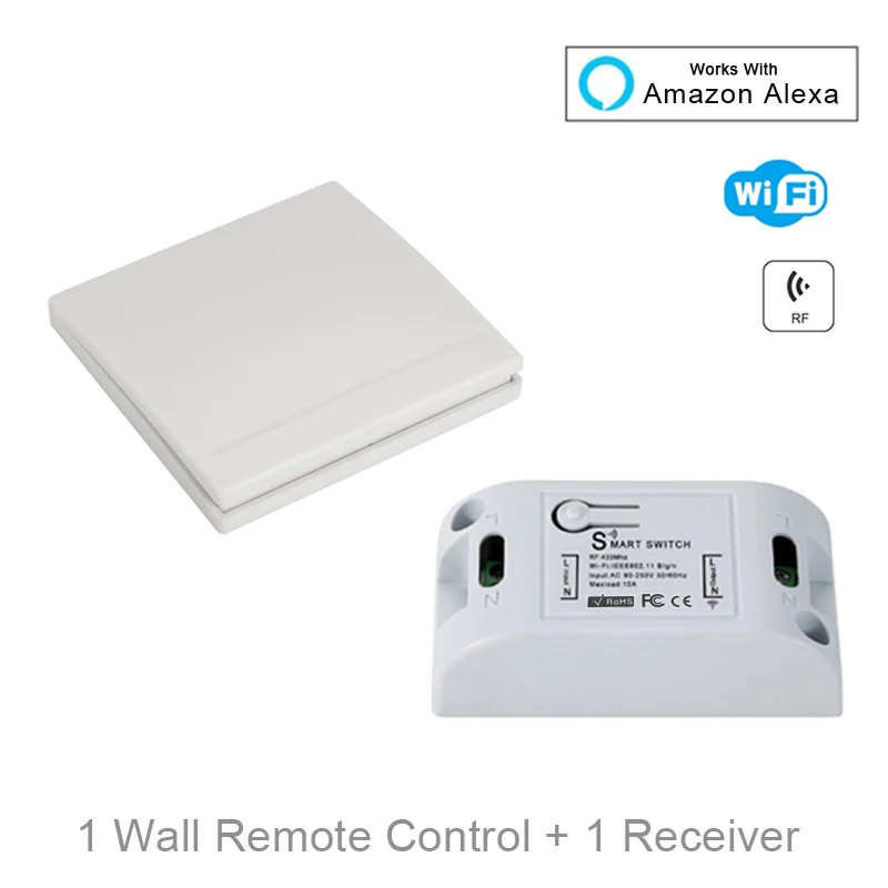 QIACHIP RF WI-FI Беспроводной 10A IOS Android 2200 W AC 90-250 V умный дом выключатель света модуль+ 86 стены Панель Беспроводной передатчик - Цвет: 1 RC and 1 Receiver