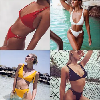 

Bikini Women Female Two Piece Swimwear Sexy Adjustable Button Swimwear