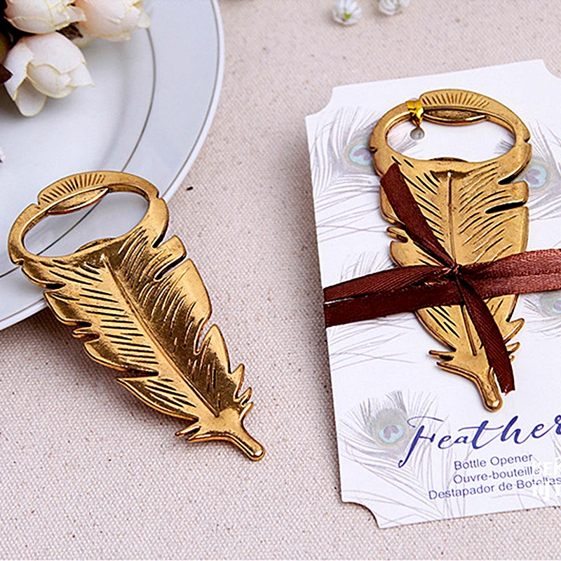 

Fast Delivery New arrival Factory Directly Sale Creative Golden Feather Bottle Opener Beer Bar Tools Wedding Favor Gifts