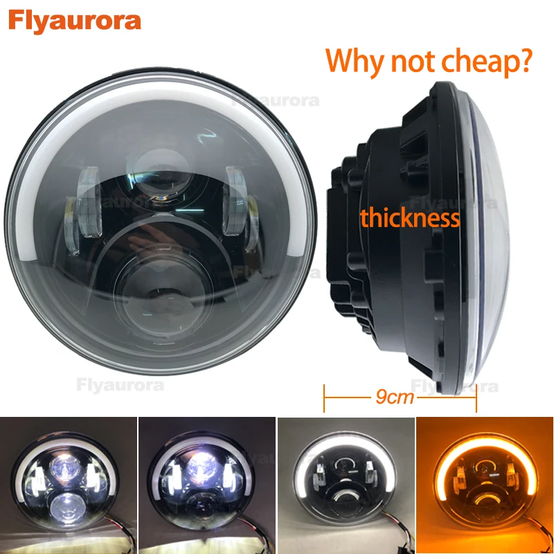 

7inch Round LED DRL Headlights 60W with White Amber Signal Half Ring Halo Headlight Offroad for Jeep Wrangler JK LJ (Pair)