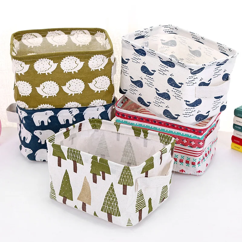 2018 Desktop Printed Cute Canvas Storage Bins Closet Toy Storage basket Container Organizer Home