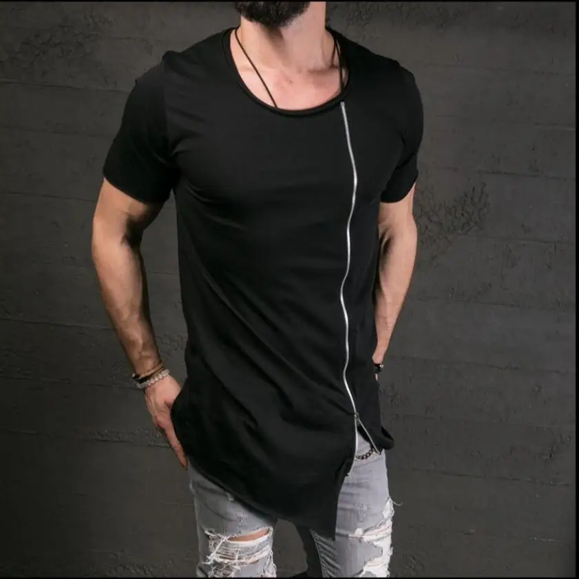 

S-5xl Summer Men's Clothing Long Round Neck Wild Half-sleeve T-shirt Large Size Bottoming Shirt Hairstylist High Street Tops