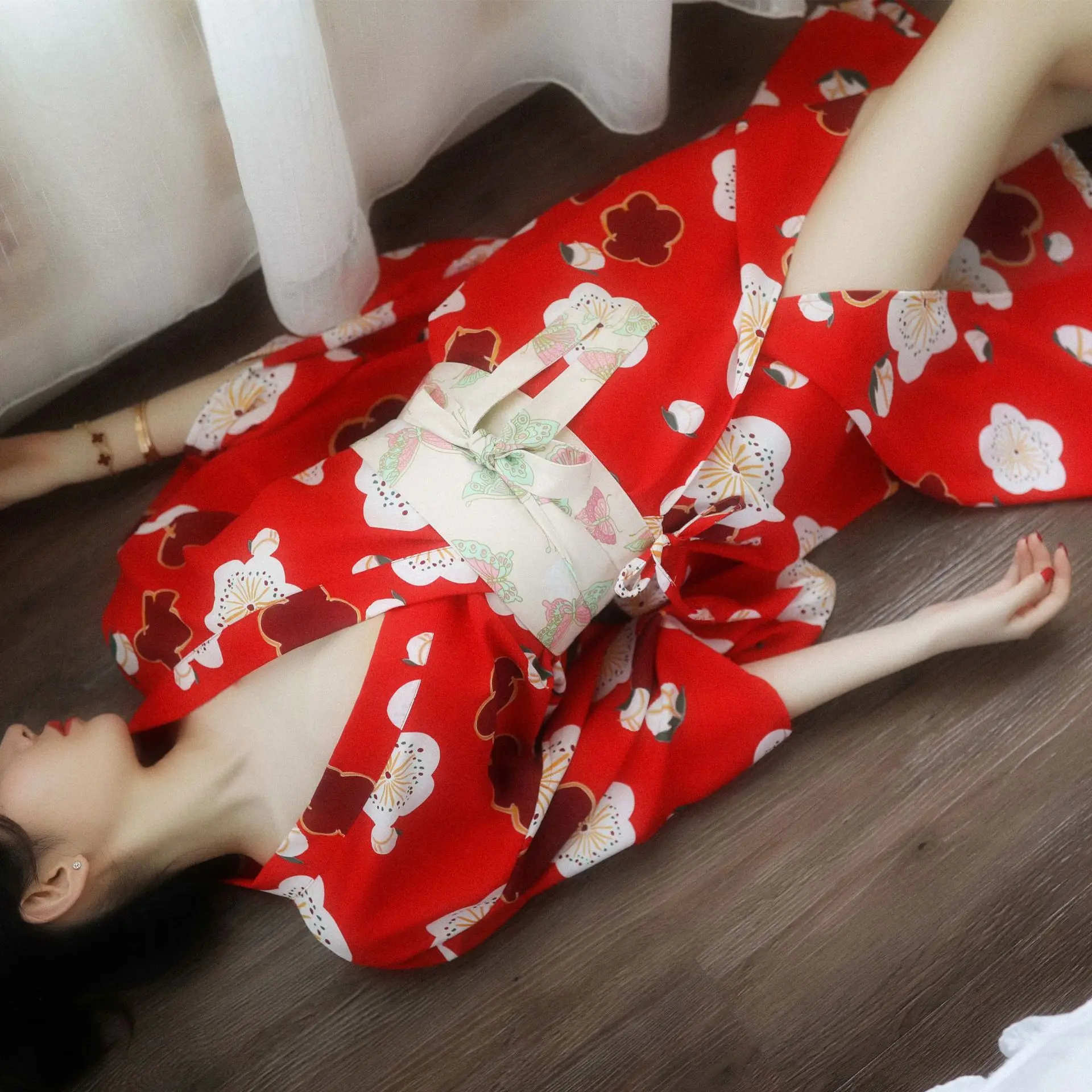 Удобная женская пижама с v-образным вырезом, платье, ночная рубашка в цветочек японский стиль, хаори, кимоно, юката, свободный сексуальный халат для женщин