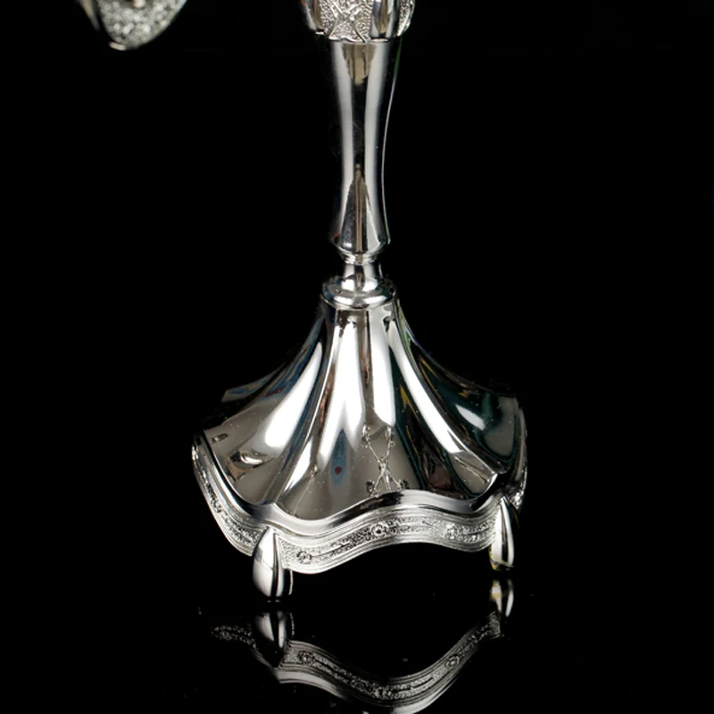Elegant European Accents Shiny Silver Plating Metal Pillar Candelabra Wedding Centerpiece Chic Decor Candle Holder Elegant European Accents Shiny Silver Plating Metal Pillar Candelabra Wedding Centerpiece Chic Decor Candle Holder