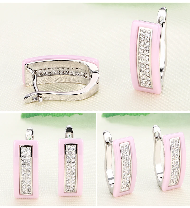 Модный женский ювелирный набор, розовое керамическое 8 мм широкое кольцо с одним рядом кристаллов и прямоугольных женских сережек, лучшие подарки для друзей