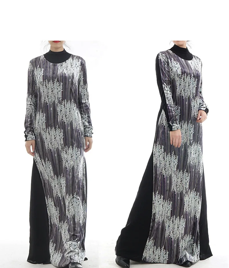 Роскошное бархатное мусульманское Макси платье Abaya кардиган бутик зимнее