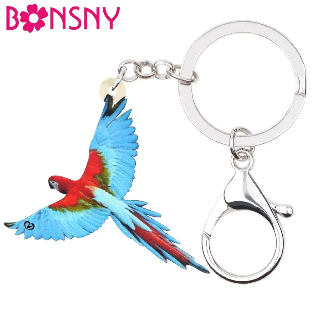 

Bonsny Acrylic Flying Red-and-green Macaw Parrot Key Rings Fashion Design Bird Jewelry For Women Girls Lovers Charm Decoration