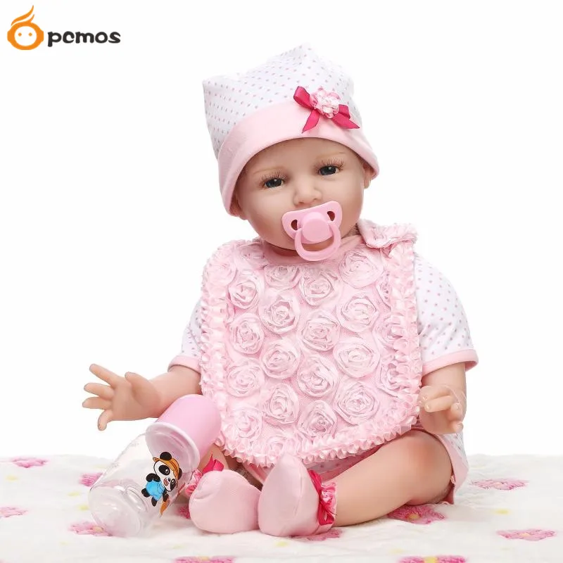 

55cm/22" Lifelike Smile Pink Girl Reborn Dolls Vinyl Handmade Realistic Baby Toys Child Kids Birthday Holiday Gift