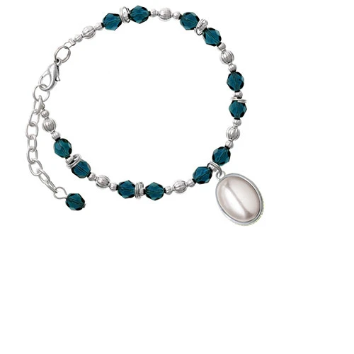 Silvertone Small Grey Imitation Pearl Navy Blue Beaded Bracelet