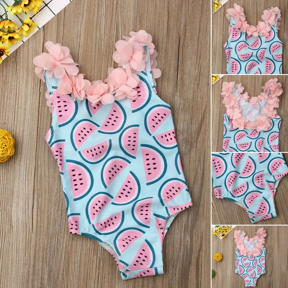 Girls One-Piece Suits Infant Baby Girls Watermelon Swimsuit Swimwear Swimming Bikinis Backless Floral Print Hot
