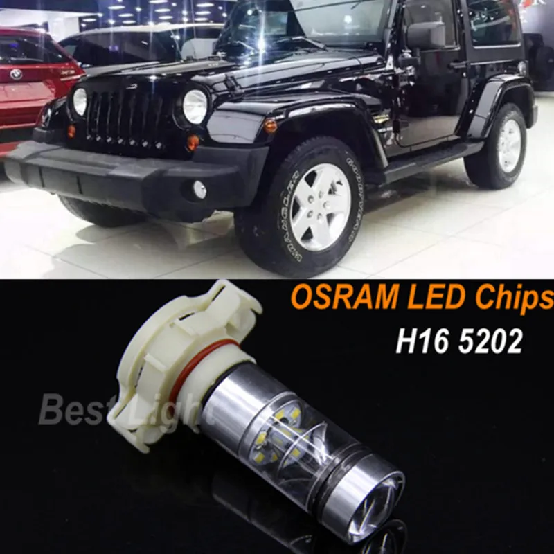 

2x Super White 6000k 5202 H16 LED DRL Fog Lights Bulbs For jeep wrangler 2010-2016