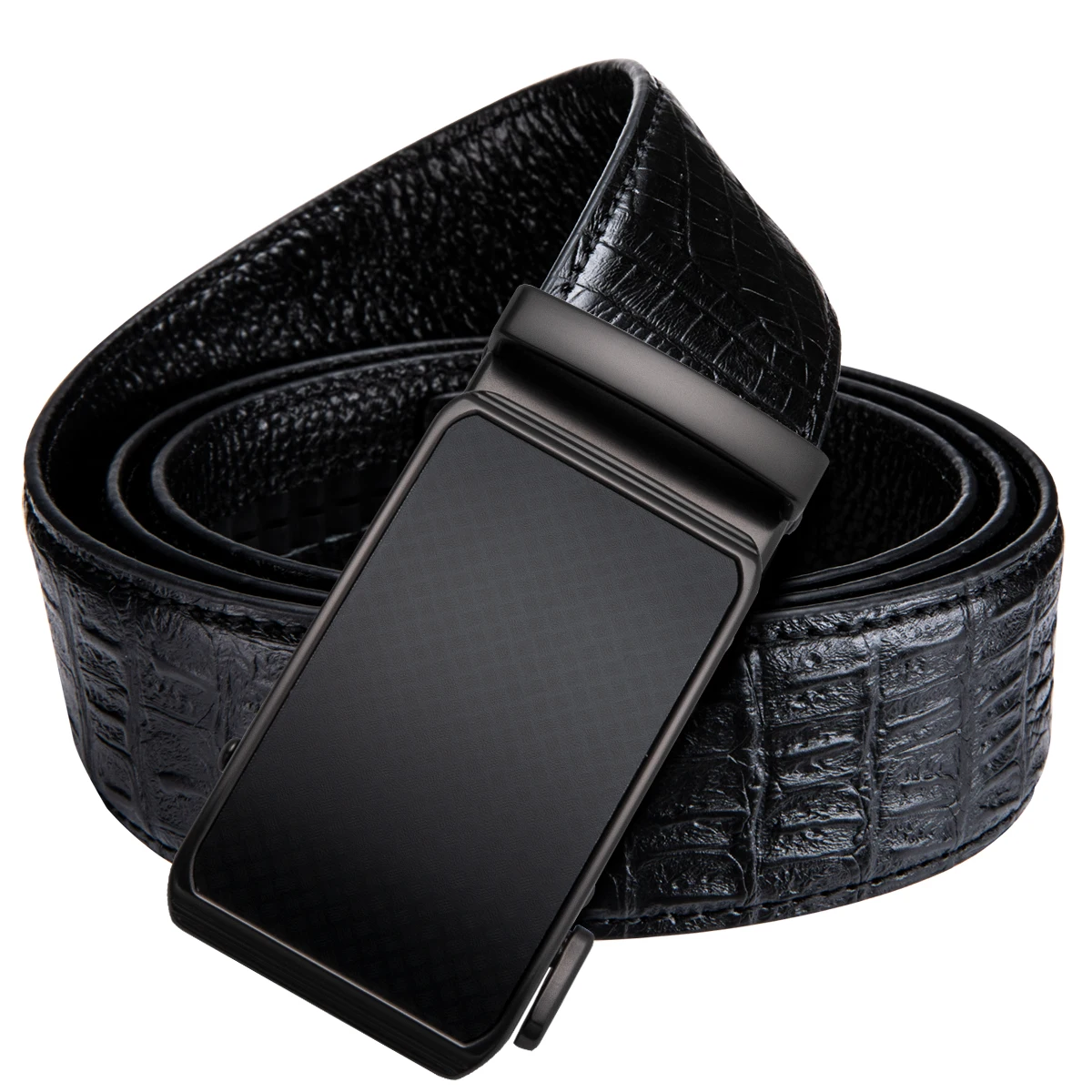 Hi tie Mens Black leather belts for jeans crocodile pattern luxury