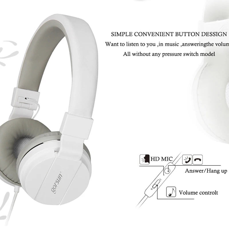 Gorsun GS779 наушники с микрофоном Регулятор громкости над ухом гарнитуры Бас Звук Музыка для ПК телефона