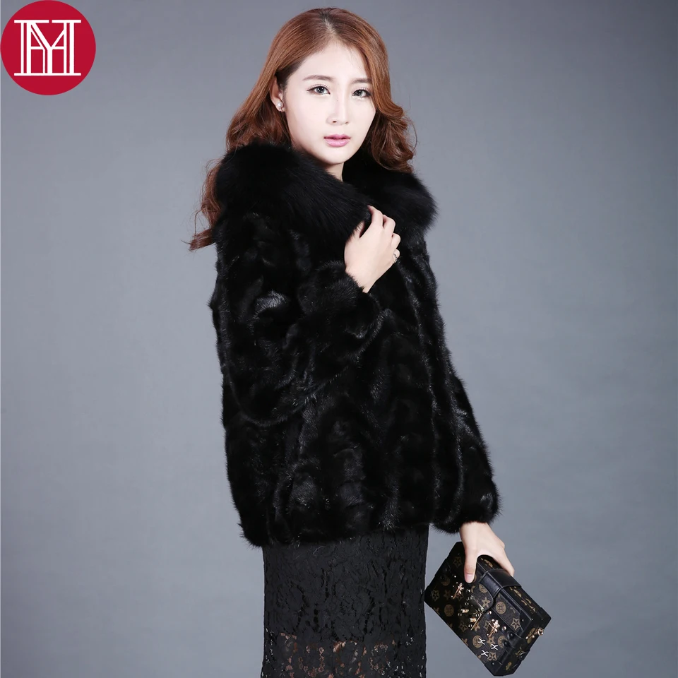 Veste Véritable D'hiver Réel Naturel Femmes 100 Survêtement Avec Vison Fourrure Manteaux De Collier Manteau 2017 Black Renard Lady Marque CB6CqA