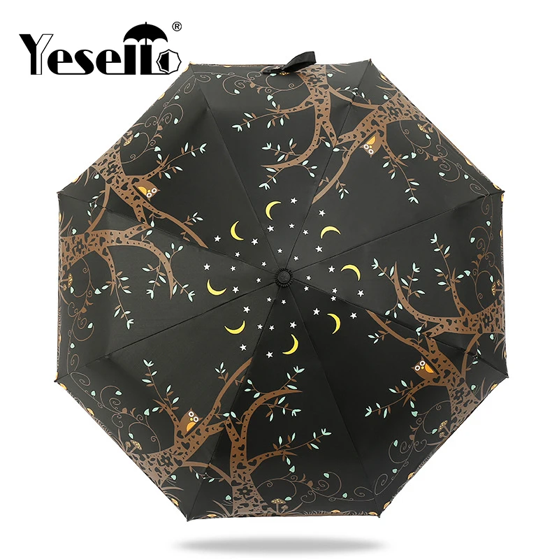 

Yesello Women Folding Owl Umbrellas Female Beach Anti Uv Black Coating parasol Children Rain Sun Umbrella Forest Umbrella Gifts