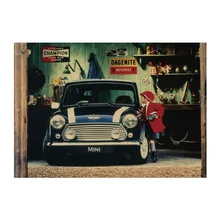 Мальчик и мини автомобиль/дизайн плаката воображение/крафт-бумага/наклейки на стены/Бар плакат/Ретро плакат/декоративная живопись 51x35,5 см