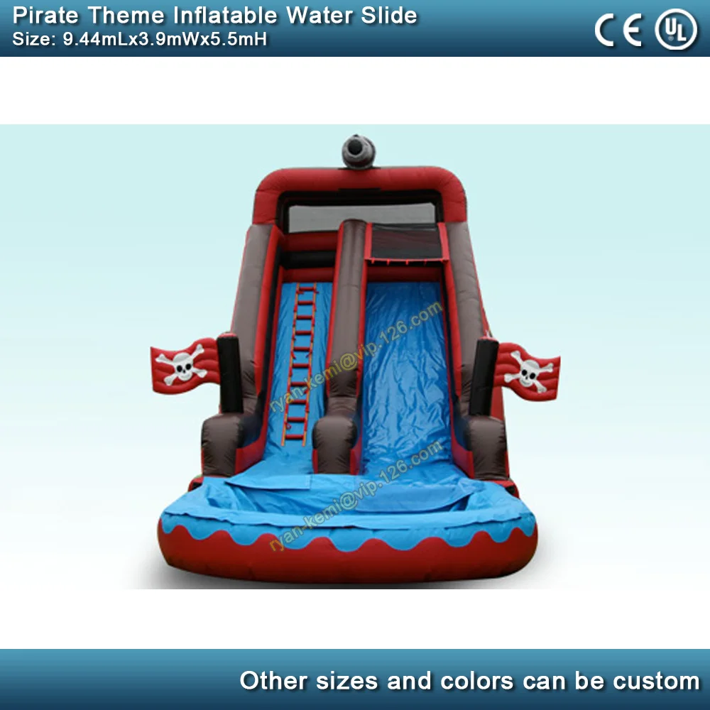 9.4mLx3.9mWx5.5mH Pirate theme giant inflatable water slide with pool for adults kids inflatable water park toy wet slide very front