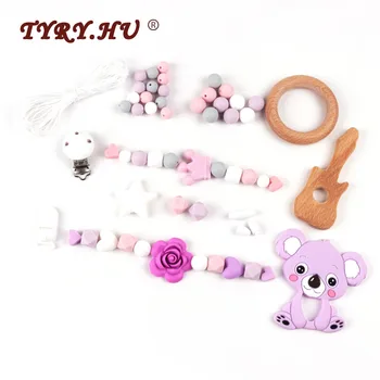 

TYRY.HU BPA Free Baby Teether Geometry Silicone Beads Creative Beech Wooden Teether Teething Nursing Jewelry Combination Package