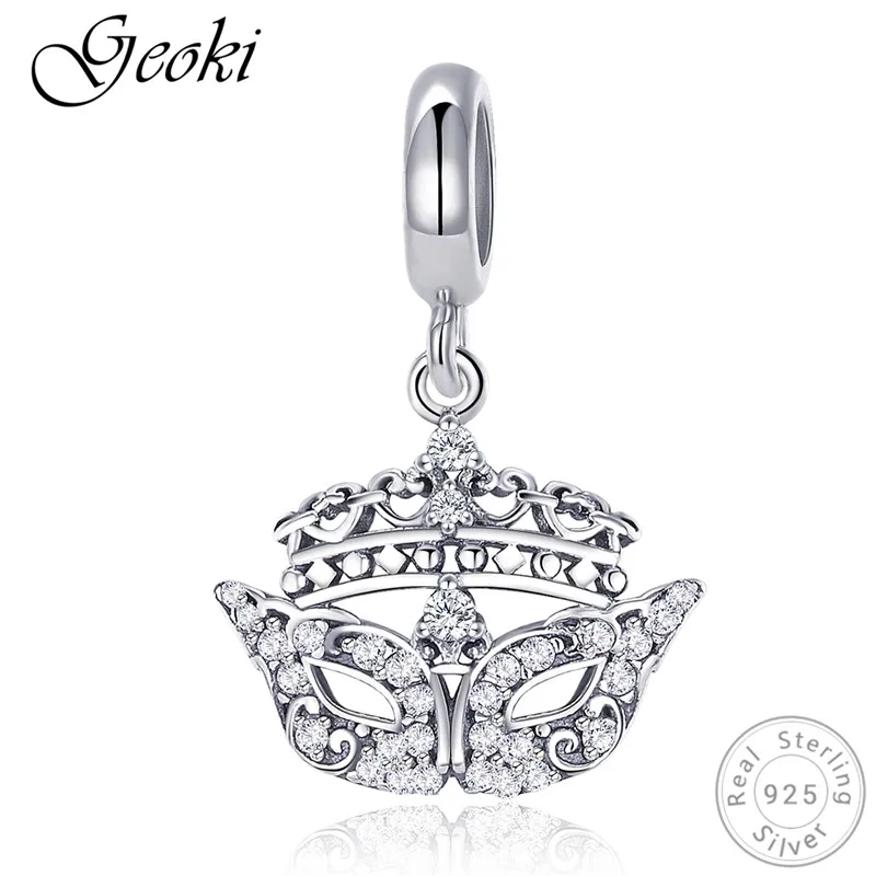 

Geoki 925 Sterling Silver Micro White Cubic Zirconia Paved Crown Mask Shaped Charms fit Original Pandora Bracelet Princess Beads