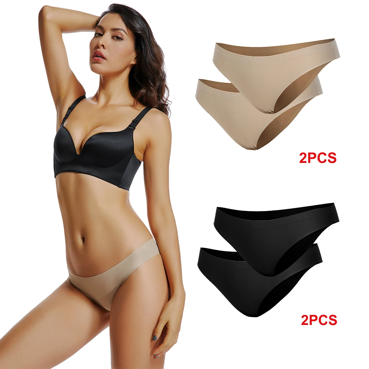 

2PCS Woweny Sexy Underwear Seamless Panties Women Cozy Lingerie Tempting Pretty Briefs Cotton Low Waist Cute Ultra-thin Knickers