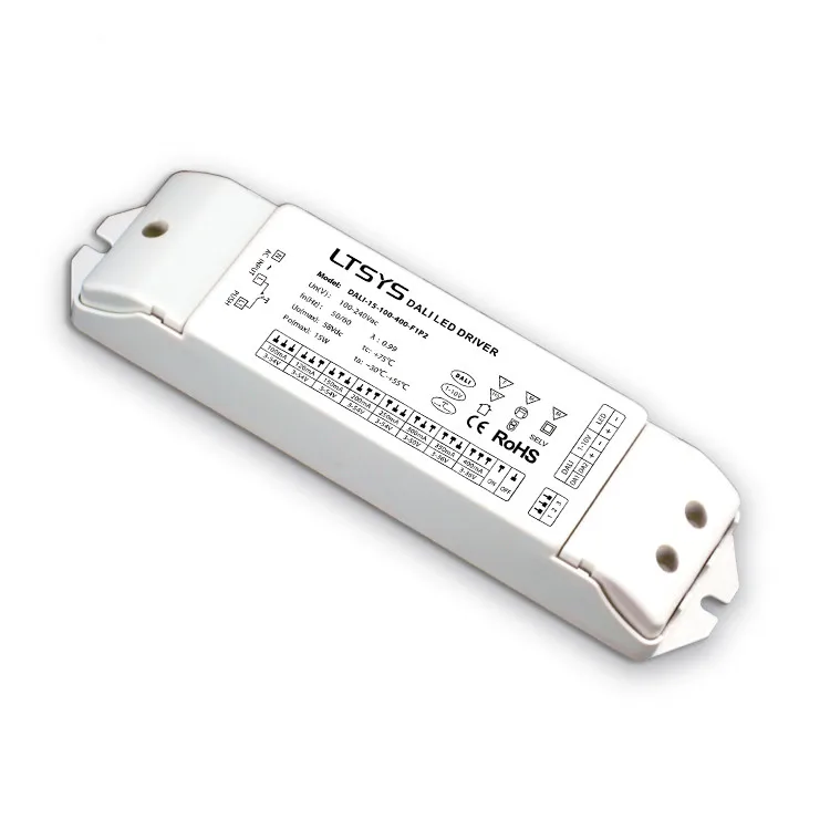 

DALI-15-100-400-F1P2;CC DALI Dimming Driver;AC100-240V input;100mA-400mA/0.3W-15W output
